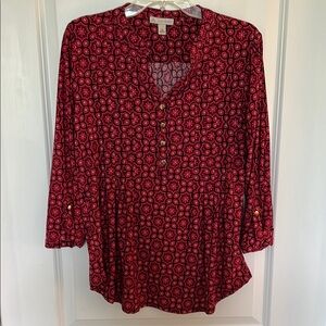 Dress Barn Red Buttoned Blouse with Mandarin Collar